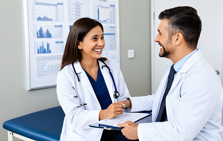 **

"A smiling family doctor in a clean, modern clinic, talking to a patient about annual check-ups. The doctor is wearing a professional white coat and the patient is comfortably seated. Include medical charts in the background. Safe for work, appropriate content, fully clothed, professional, family-friendly, perfect anatomy, correct proportions, natural pose."

**