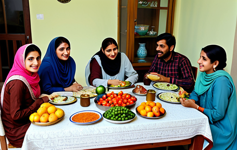 혈압 낮추는 생활 습관 - **
"A Pakistani family enjoying a healthy meal at their home dining table. The table is filled with...